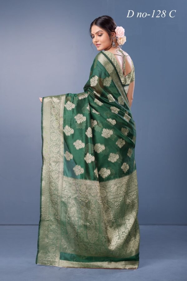 Traditional Bottle Green Zari Woven Organza Silk Saree